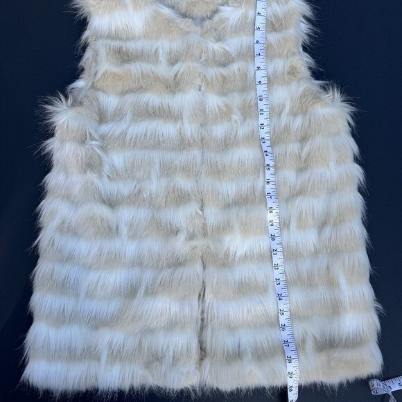 FOREVER 21 Womens Ivory Beige Stripe Faux Fur Sleeveless Vest Large Mid Length - Picture 7 of 14